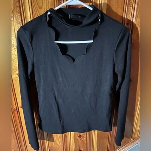 Black Scalloped Neck Women's Top